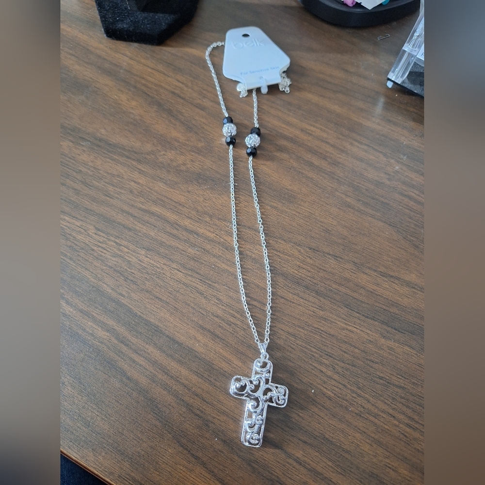 Belk silver cross necklace inspirational sweater necklace